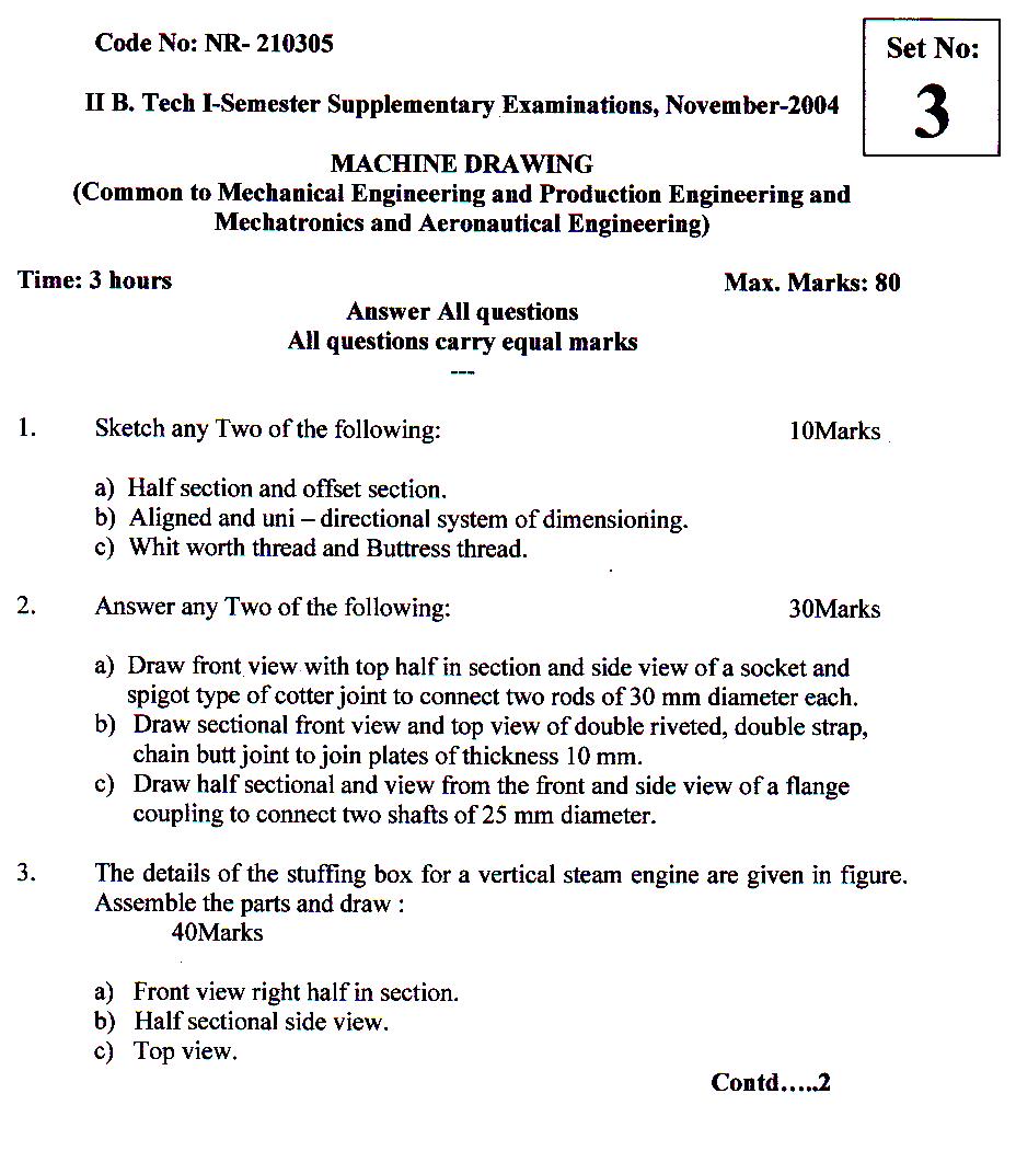MECHANICAL: Machine Drawing model question papers