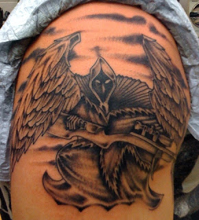 shoulder tattoo: Angel of Death / Grim Reaper