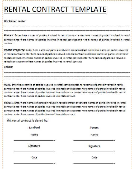 rental contract sample