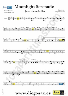 Tubescore Moonlight Serenade Sheet Music for Viola Glenn Miller Jazz Music Score