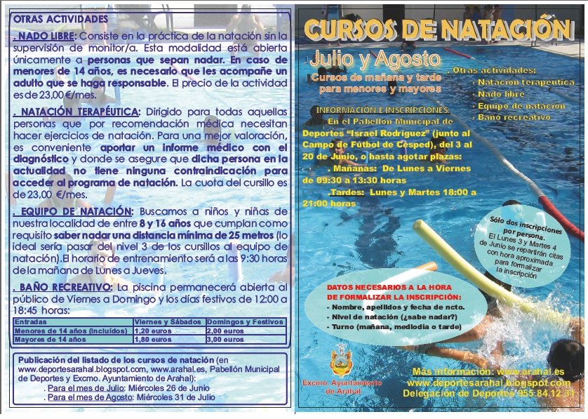 Inscripción para cursos de natación - Arahal 2013 DIPTICO+EXT