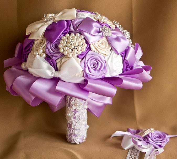 wedding flowers bridal bouquet purple ribbon