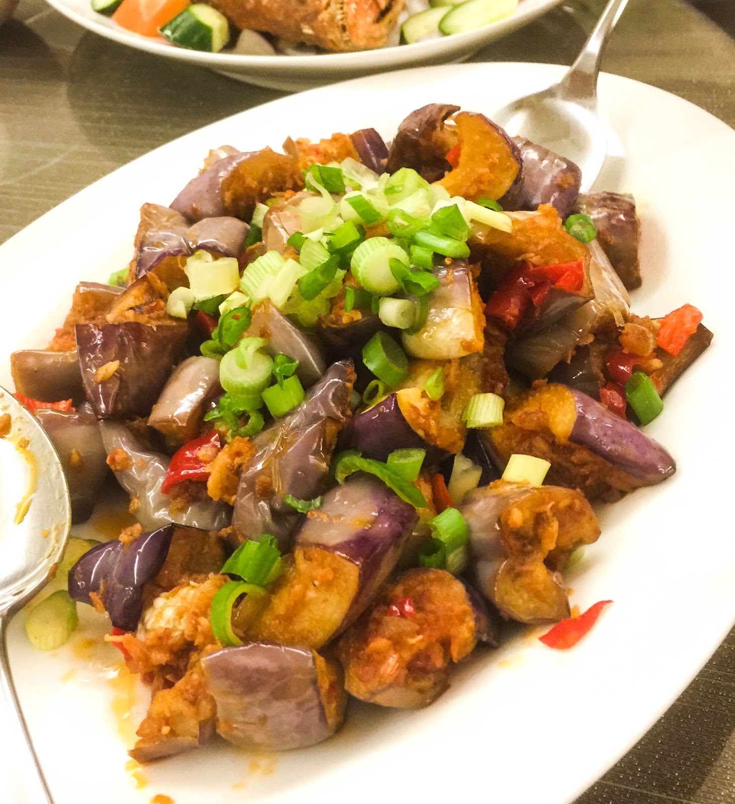 Keeping your Brinjal's colour and the Fried Brinjal with Dried Shrimps