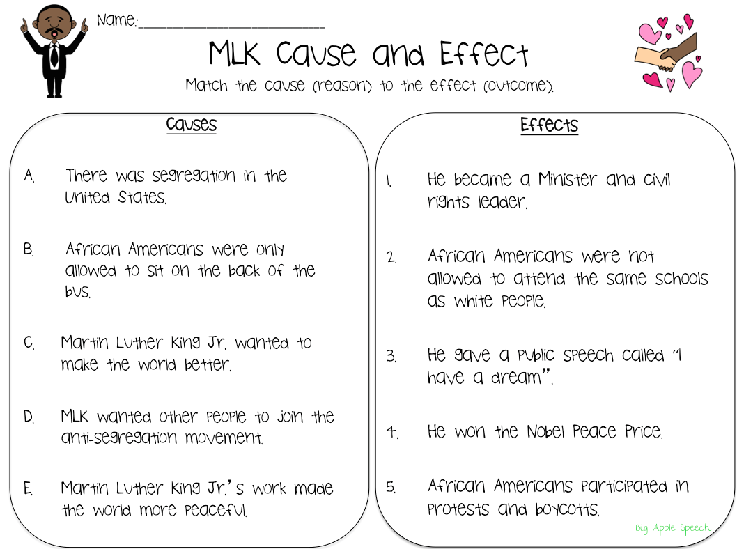 Free Worksheet Martin Luther King Jr Worksheets big apple speech december 2014 14 16 cause effect anchor chart matching activity and writing page
