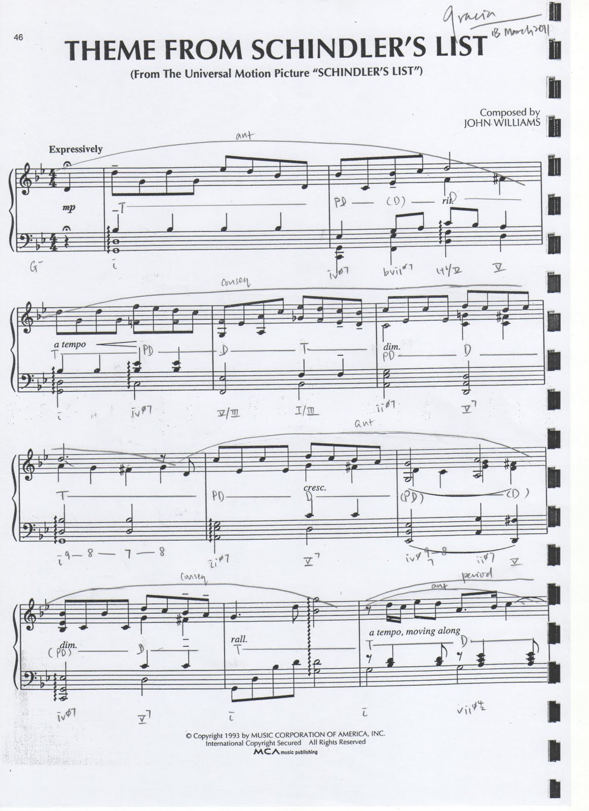 gracia's music thoughts Theme from Schindler's List