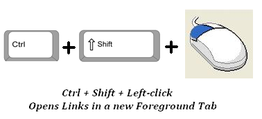 Ctrl + Shift + Left-click opens links in a new foreground