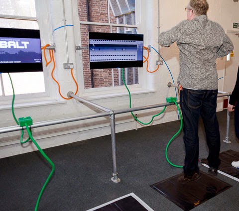 Canabalt with a pressure mat, jump to jump in the game.