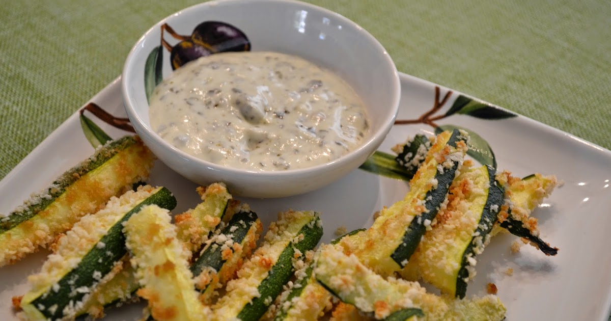 Mer's Kitchen Creations Baked Zucchini Fries with Pesto Dipping Sauce