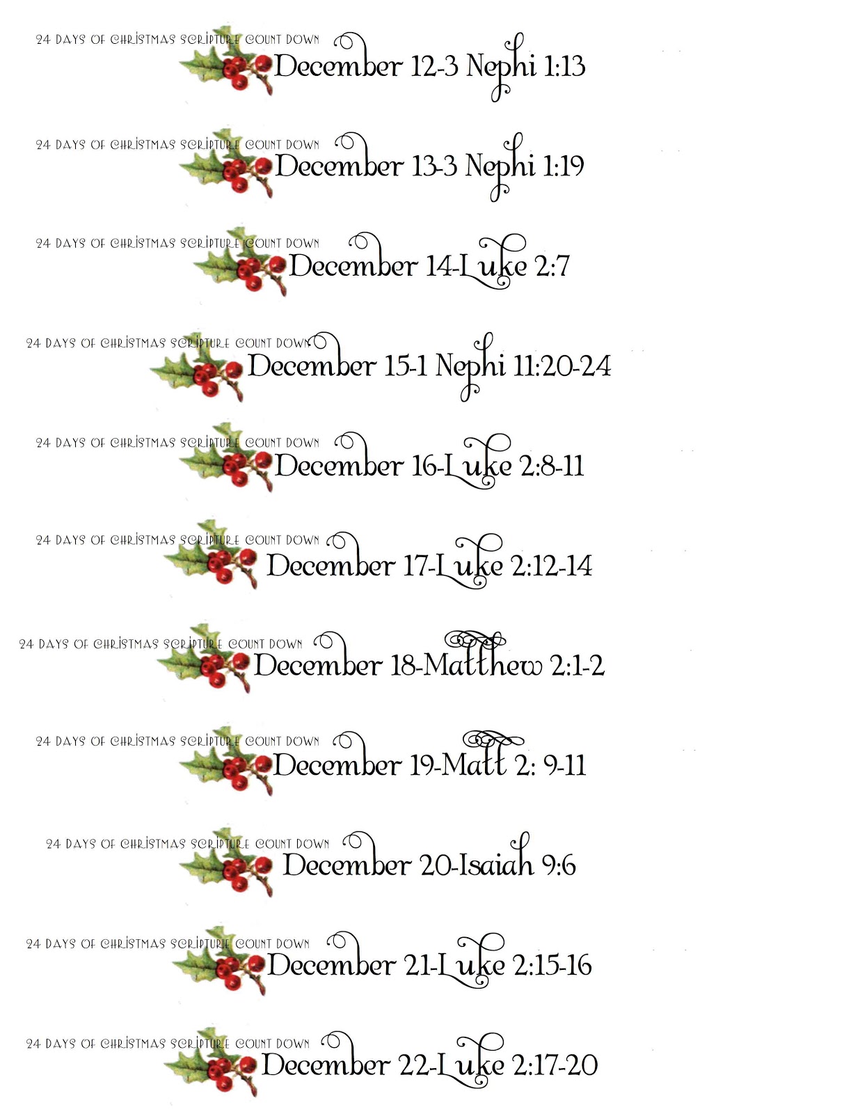 Christmas Scripture Advent Calendar and Printables