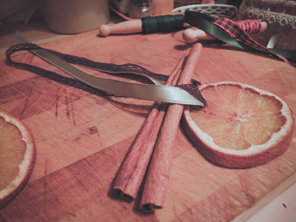 A handmade cottage Orange and cinnamon stick decorations