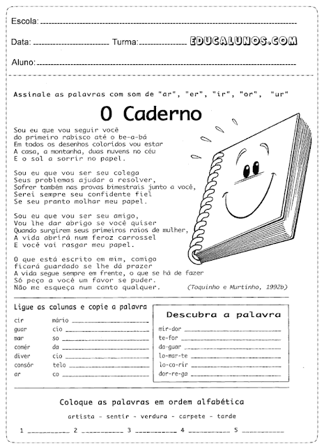 Assinale as palavras com som de "Ar", "Er", "Or" e "Ur"
