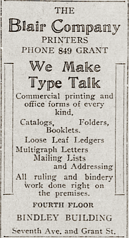 Ad for The Blair Company, Pittsburgh printers, 1919