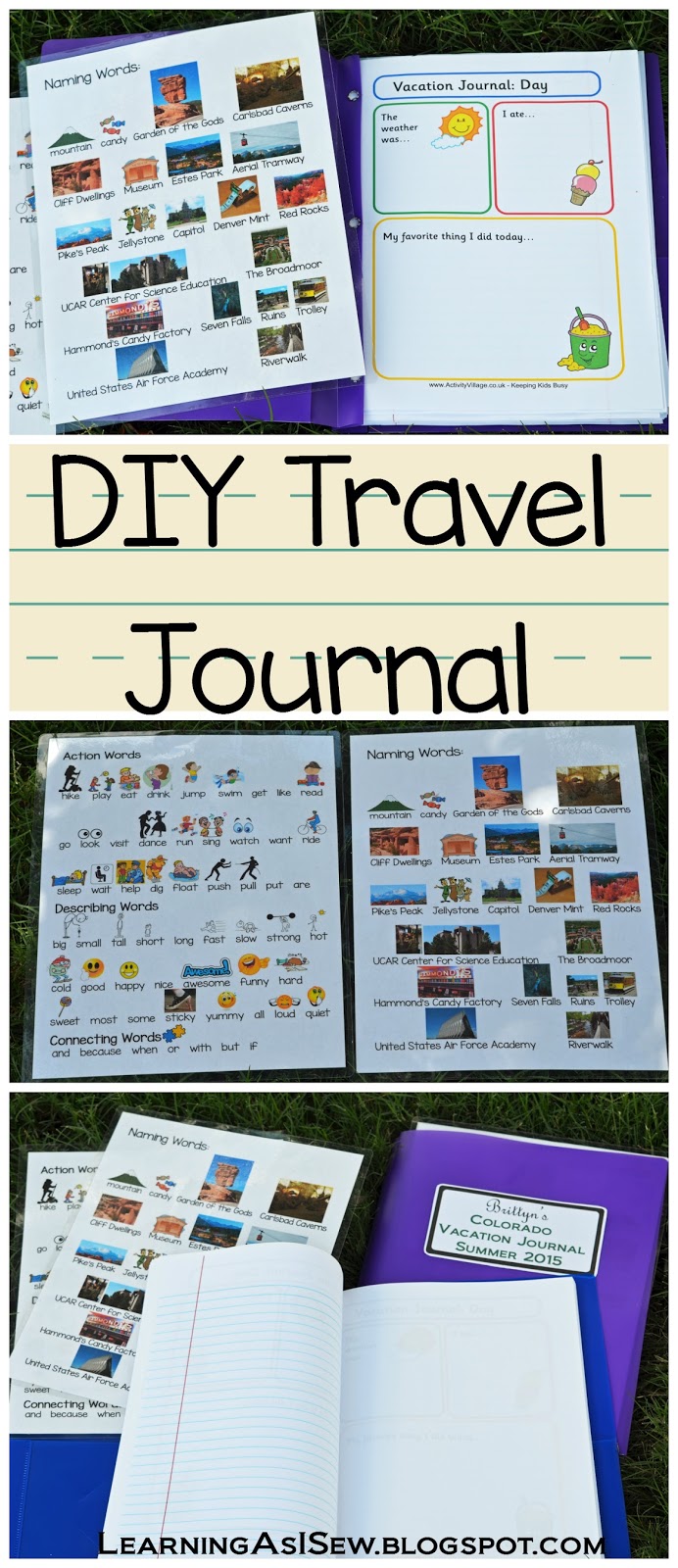 Learning As I Sew...bake, cut, and create DIY Travel Journal for Kids