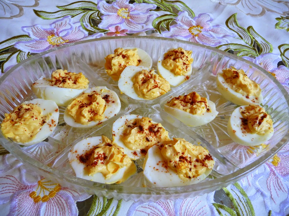 stuffed eggs and a cool way to make hard boiled eggs