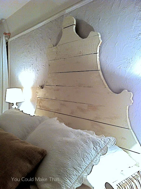 Reclaimed lumber headboard design, by You Could Make That, featured on I Love That Junk