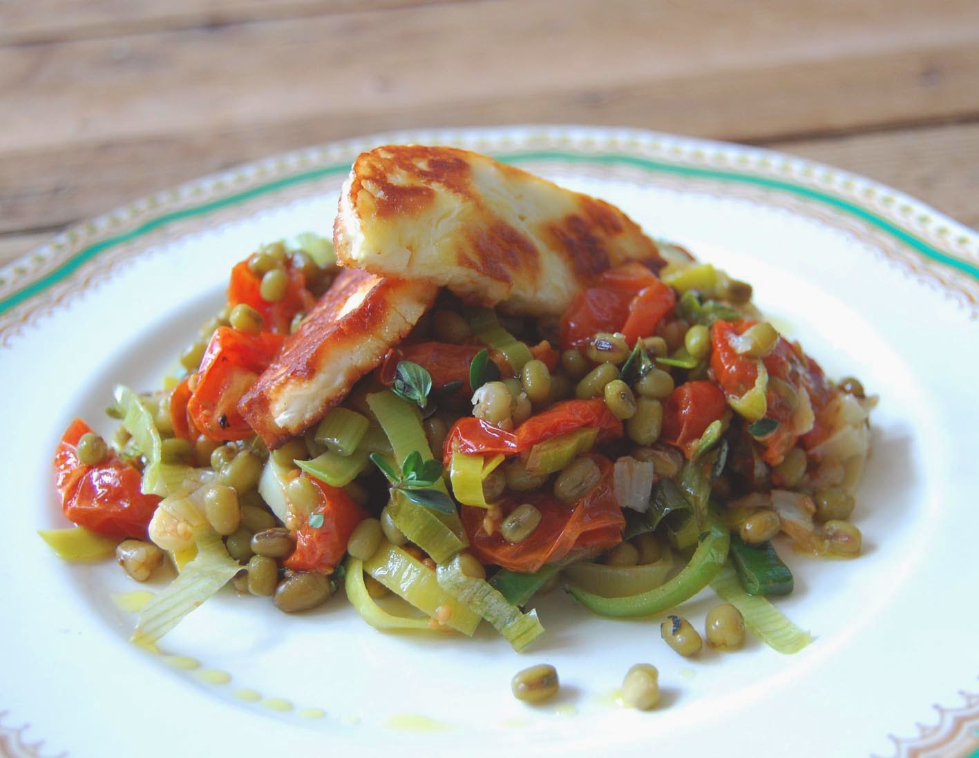 Fern & Olive Halloumi, mung bean & slow roast tomato salad