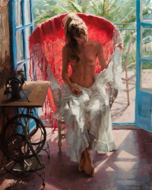 Vicente Romero pinturas mulheres impressionistas seminuas peladas Uma manhã ensolarada, uma beldade seminua, um sonho enfim