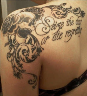skull tattoo / flower tattoo