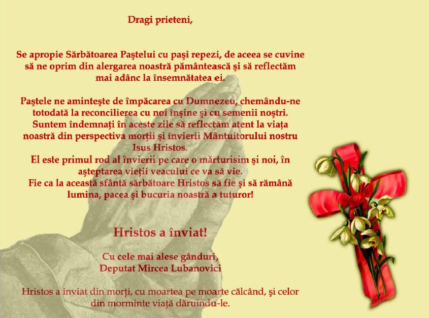 Urari De Paste Din Partea Deputatului Din Colegiul 3 Diaspora