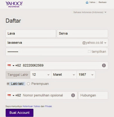 Form Pendaftaran Yahoo Mail