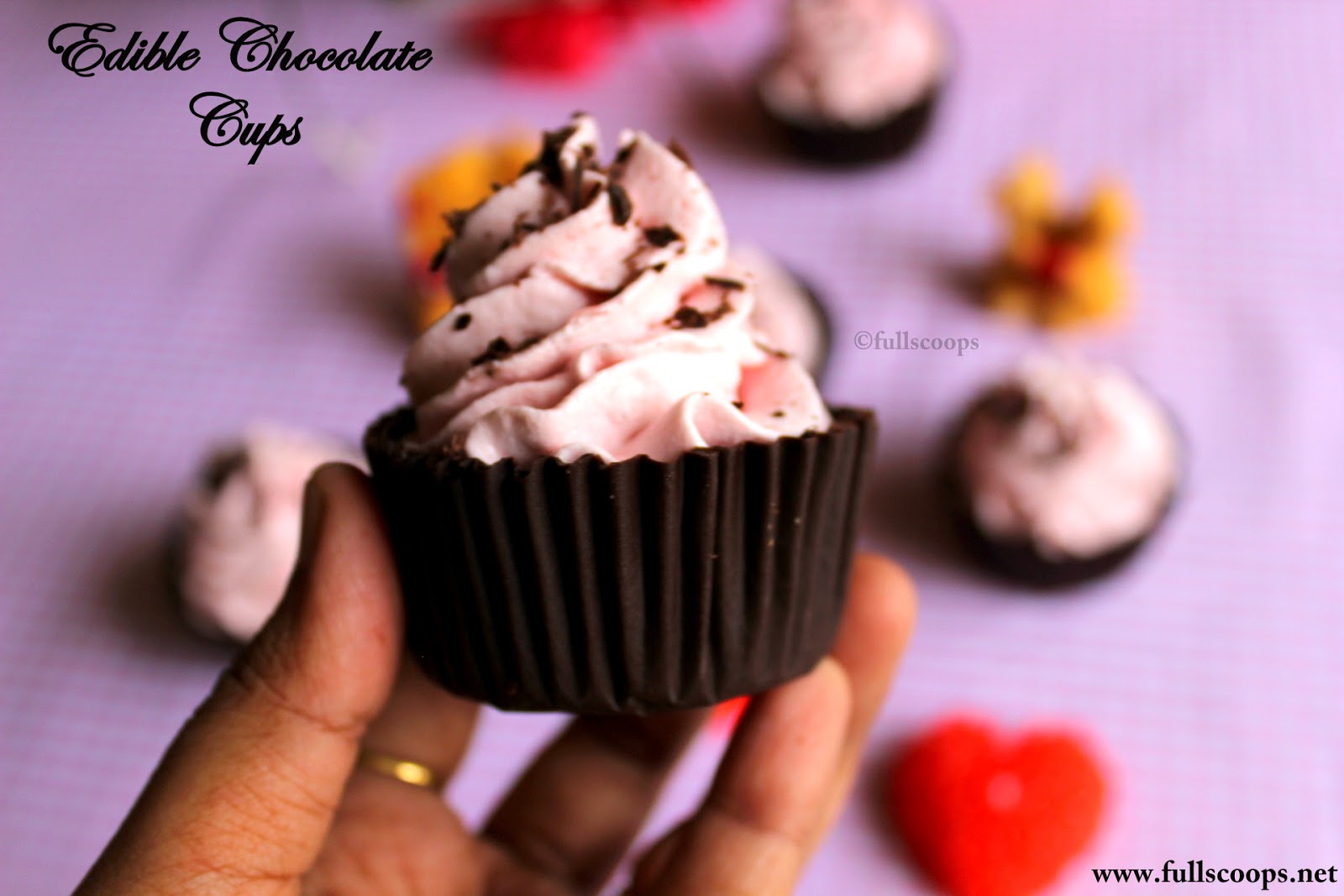 Edible Chocolate Cups with Eggless Strawberry Mousse Full Scoops A