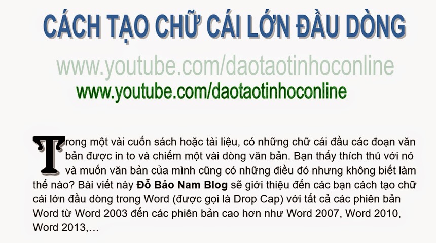 Cách tạo chữ cái lớn đầu dòng trong word Cách tạo chữ cái lớn đầu dòng trong word