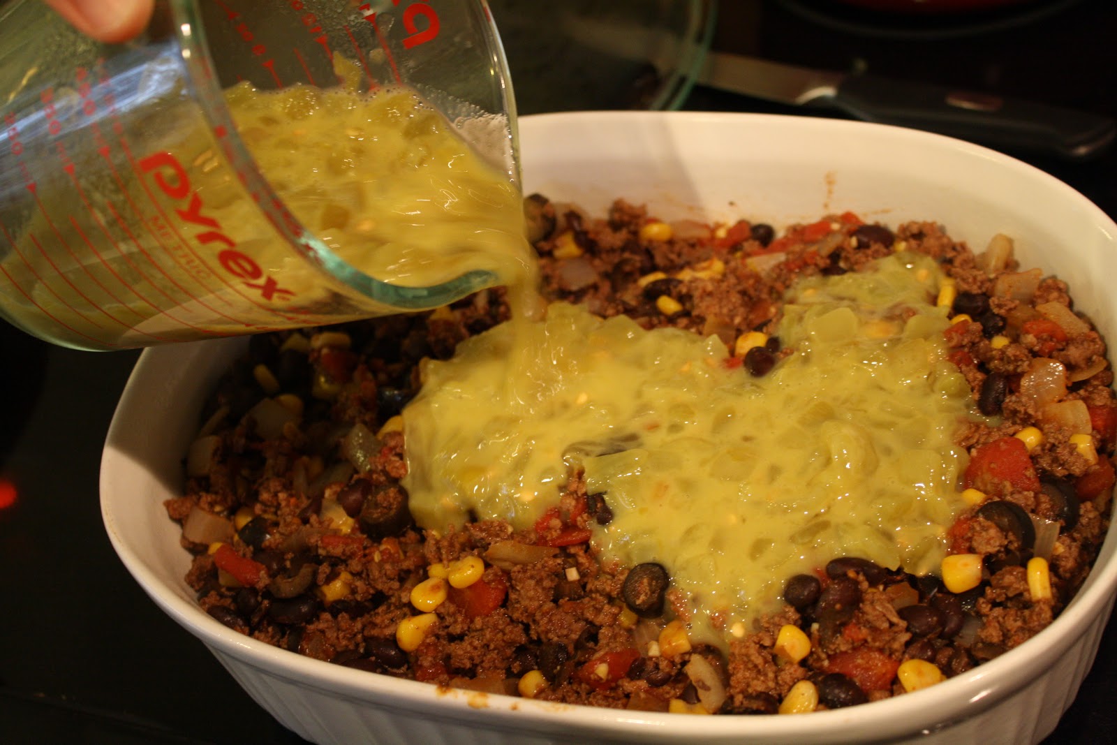 Making Mama's Kitchen Mexican Beef Poblano Casserole