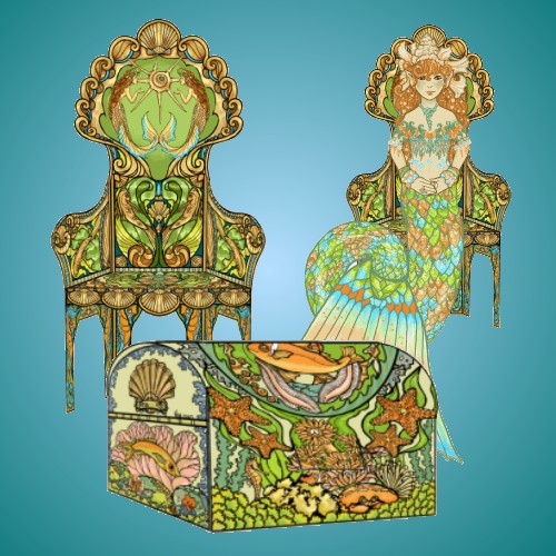 Papercraft Mermaid Chair and Treasure Chest