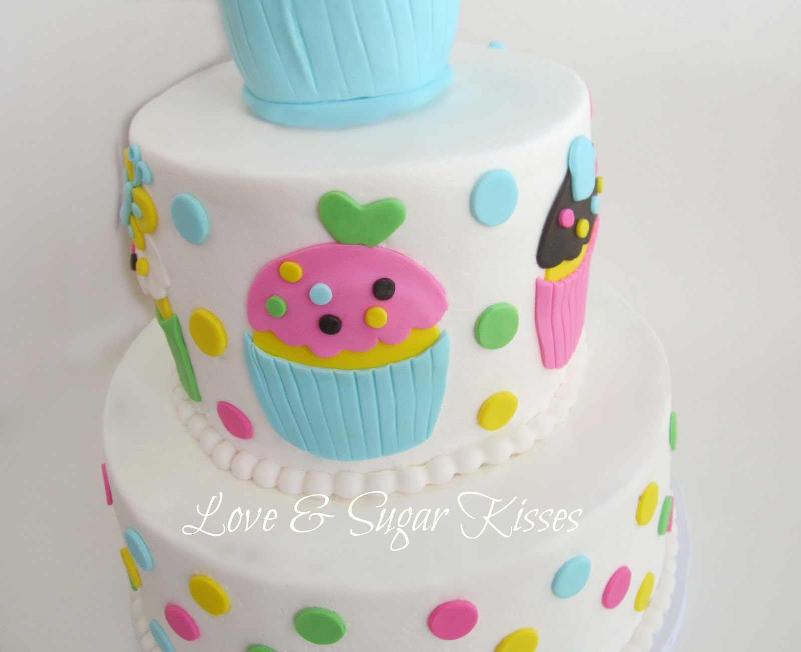 Love & Sugar Kisses Cupcake themed birthday cake