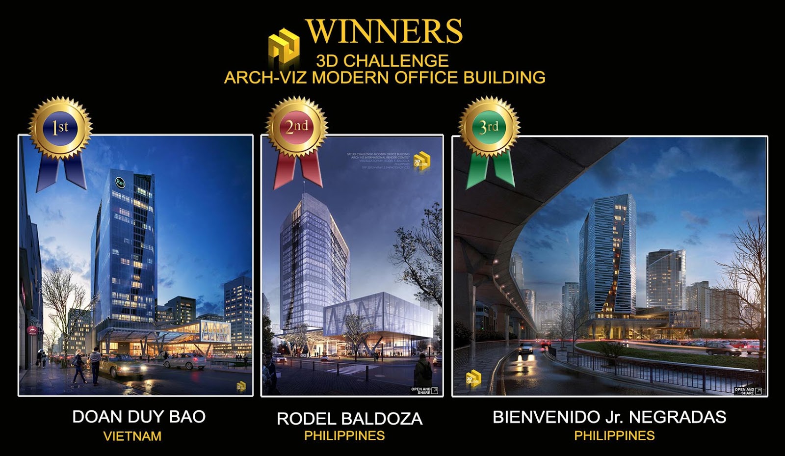 Winners 3D challenge archviz modern office building contest tutorial sketchup