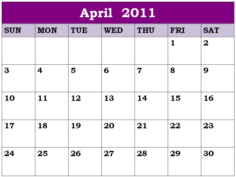 blank 2011 calendar april. april 2011 blank calendar.