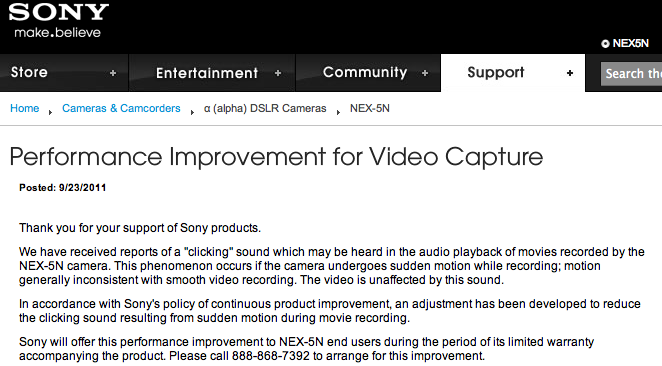 sony nex-5n click support warranty fix
