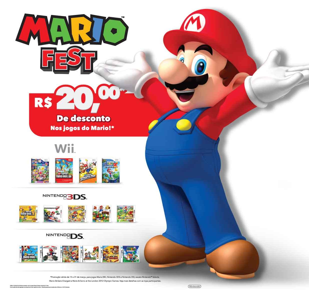 No Brasil, promoção "Mario Fest" dará R$20 de desconto nos games do bigodudo para Wii, 3DS e DS Counter+Card