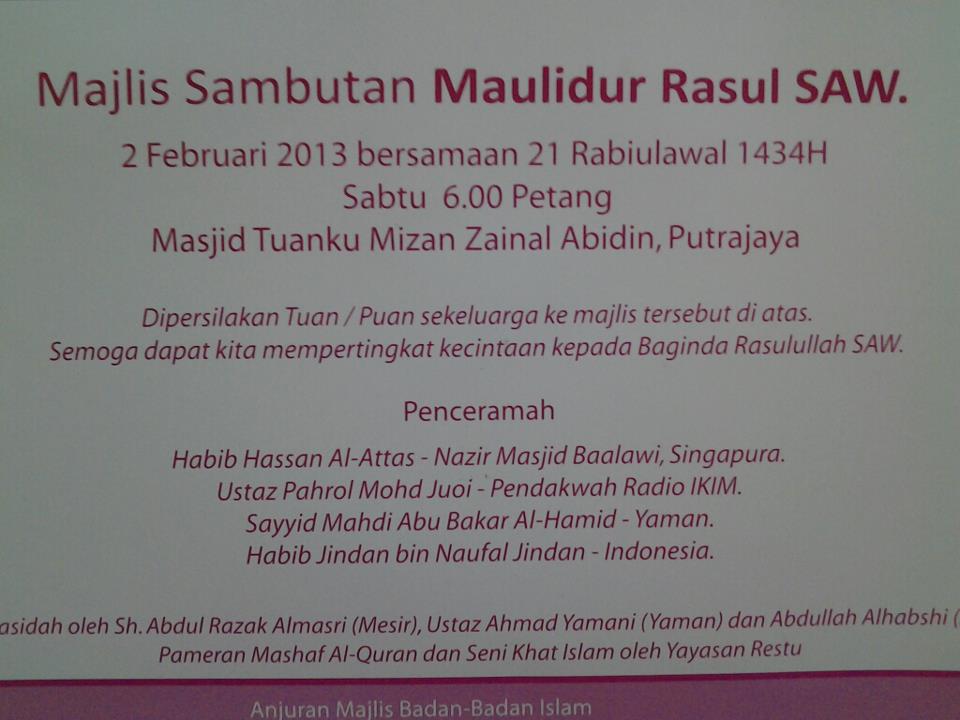 Maulidur Rasul Tanda Kasih Sayang Kepada Nabi Januari 2013