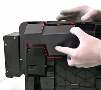 removing lid that provides access to hose that brings wasted ink removing lid that provides access to hose that brings wasted ink