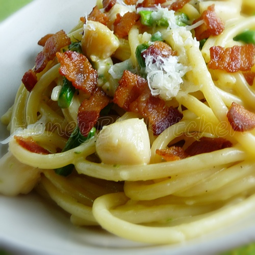 Scallop Carbonara with Asparagus Grumpy's Honey Bunch