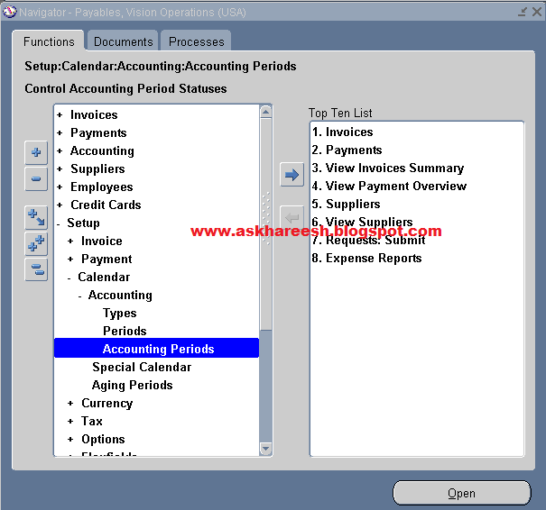 Period open process in Payables, askhareesh blog for Oracle Apps