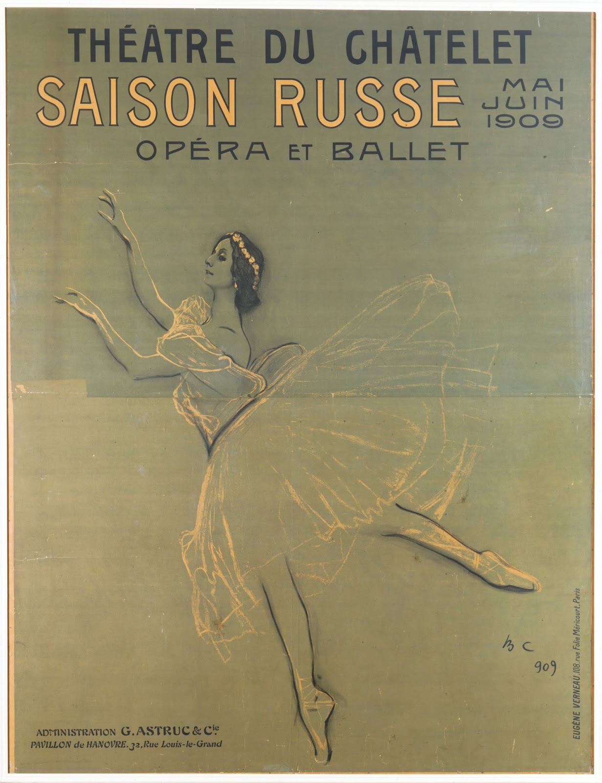 Nijinsky in title role of 'Petrouchka' in 1911 Vintage Ballet Poster 