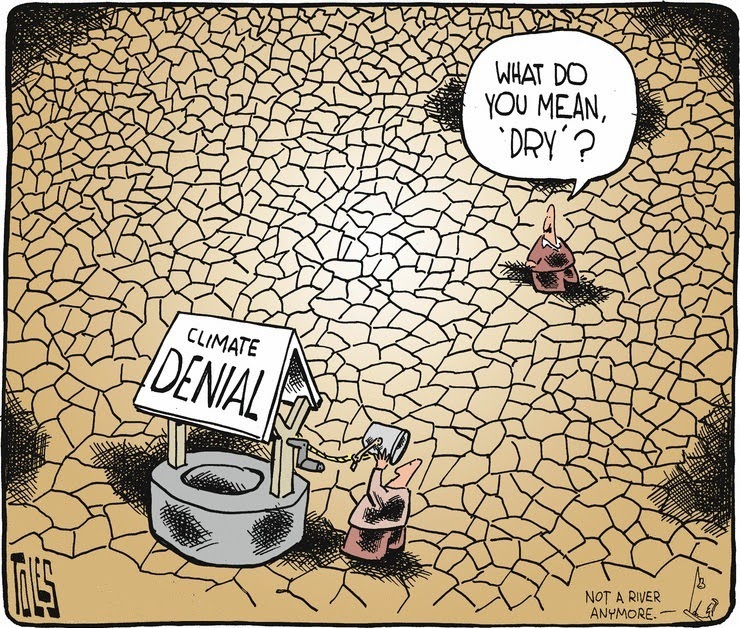 Tom Toles: Denial - not a river anymore.