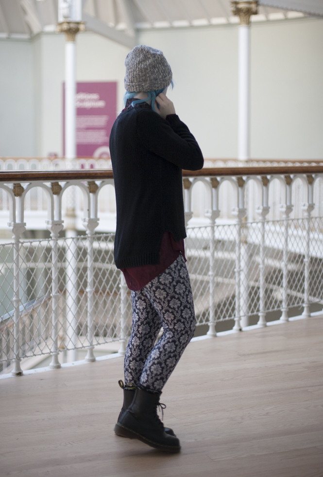 forever 21 knitted jumper girl in american apparel beanie and black dr martens