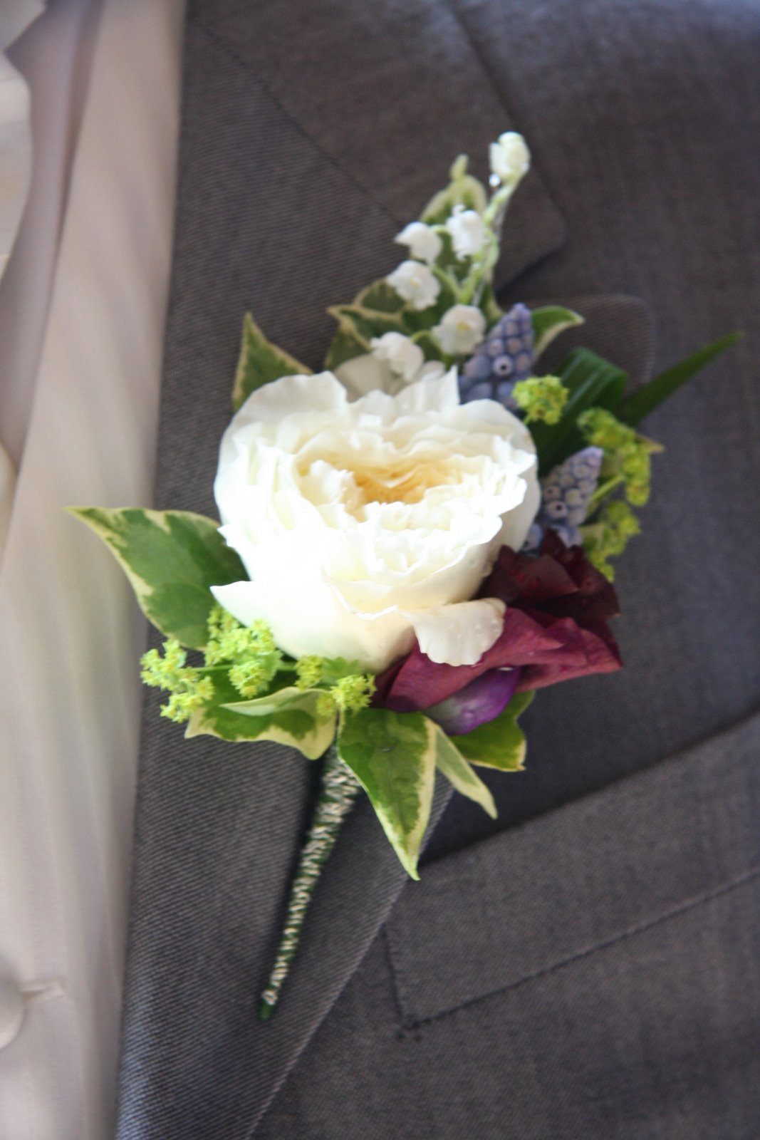 Flower Design Buttonhole & Corsage Blog Lily of the Valey & Patience Rose Groom's Boutonnieres