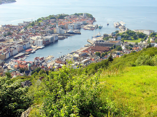 The view of Bergen from the top of the Mount Fløyen. The funicular to the top is quite an exhilarating experience! And wait until you behold this view in person!