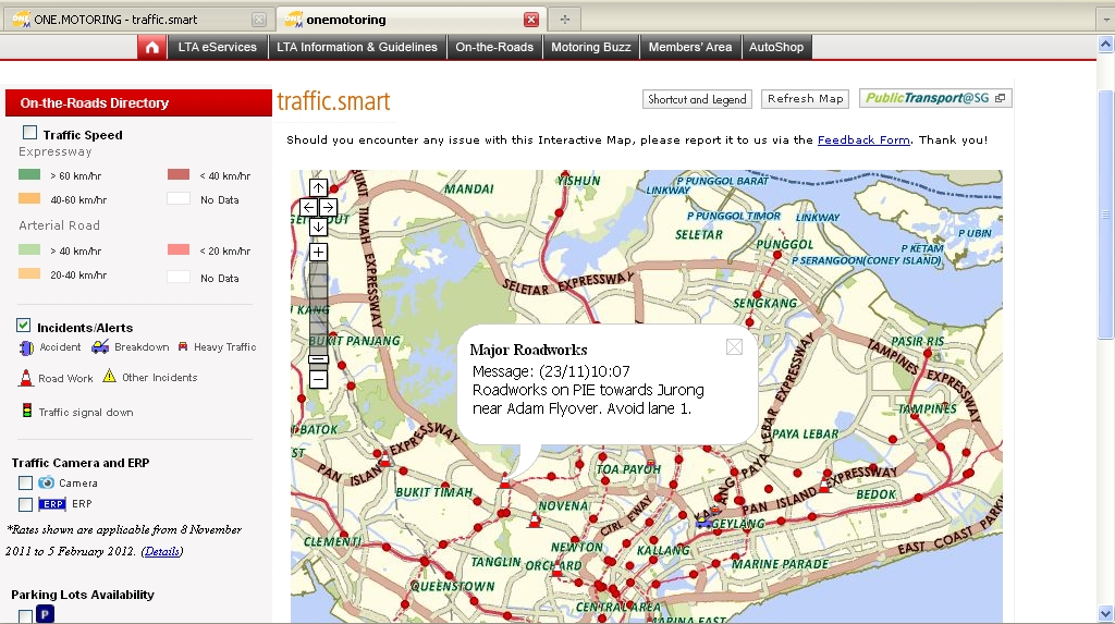 OneMap.sg ONE.MOTORING Traffic.Smart Your One Stop Site for all