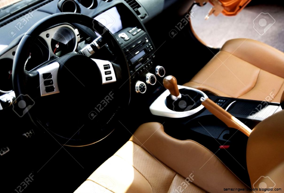 Modern Sport Car Interior Brown Wood And Leather Stock Photo Modern Sport Car Interior Brown Wood And Leather Stock Photo