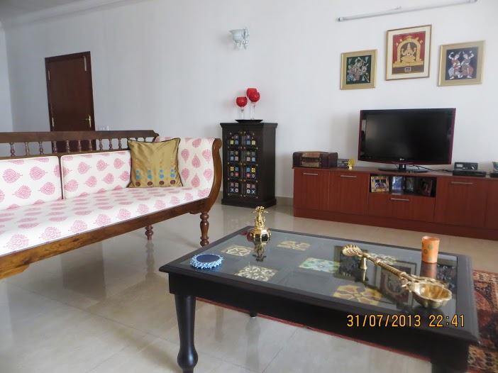 close up of paisley sofa home tour bengaluru