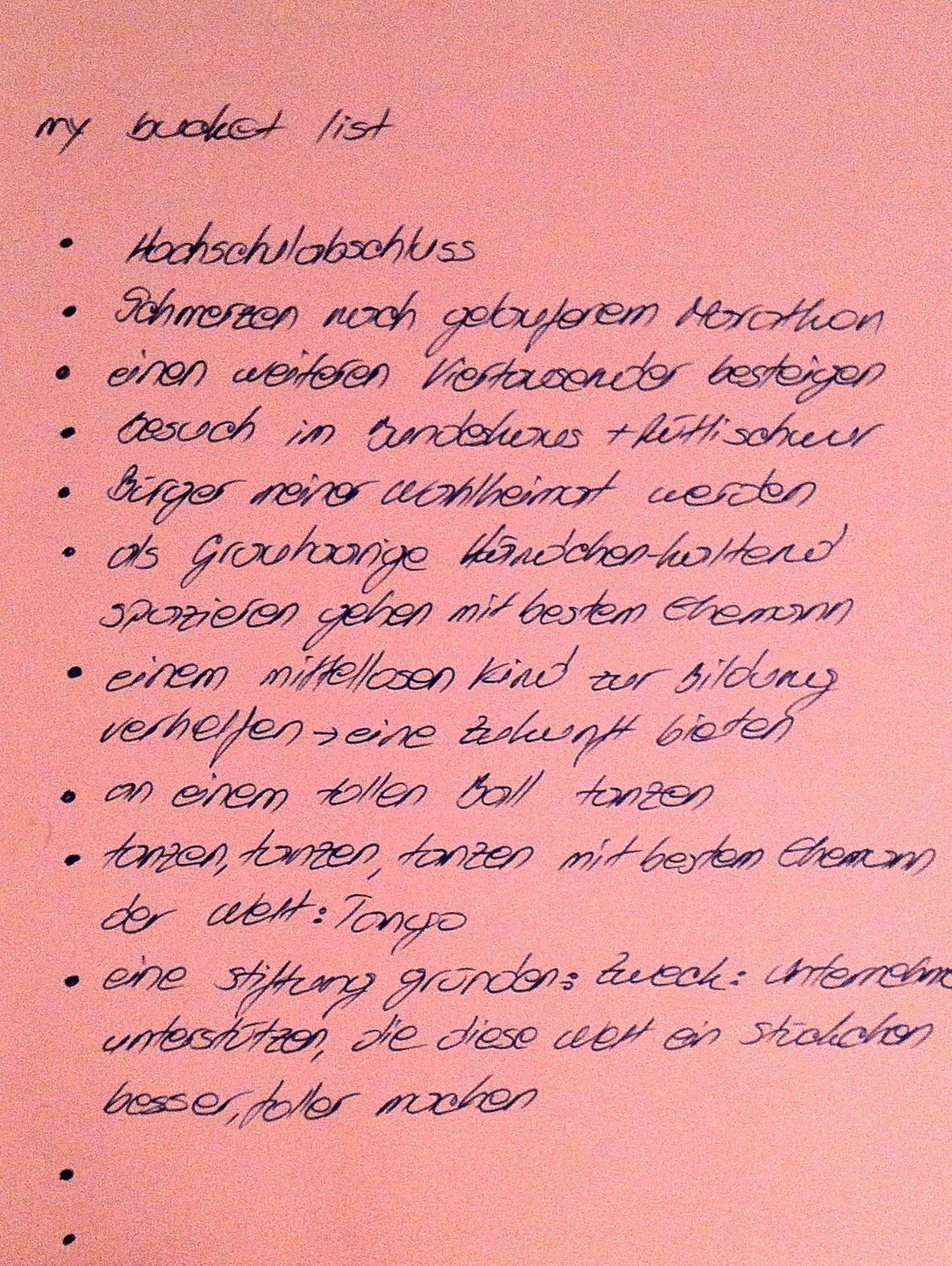 My bucket list dies & das