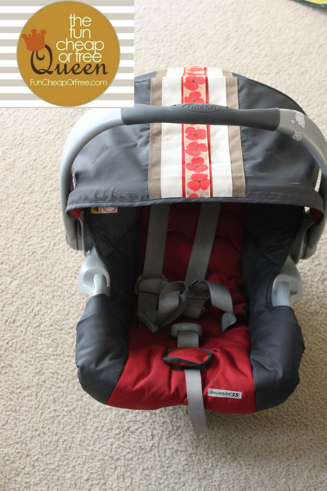 Quick, cheap & easy way to dress up your car seat...use ribbon! Fun