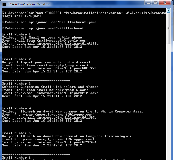 JavaMail API Receiving email with attachment