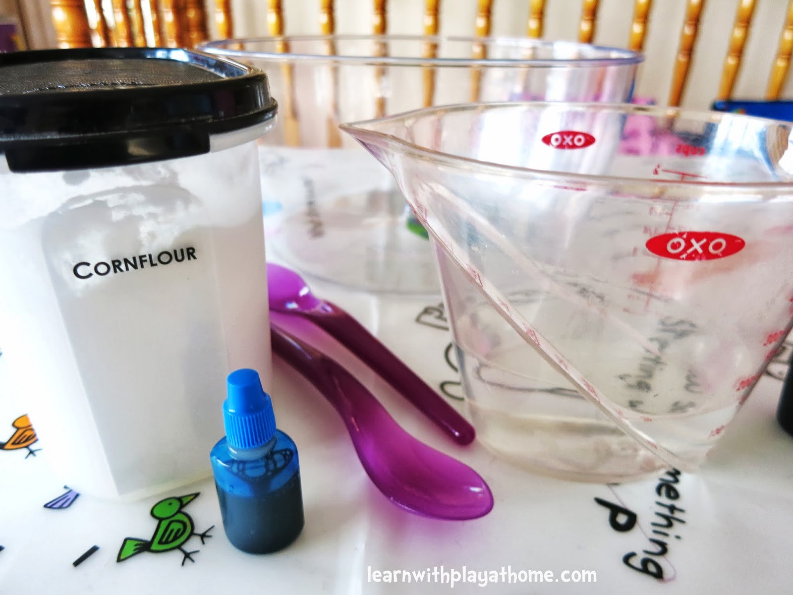 Learn with Play at Home Cornflour Slime. How to make and what not to do!