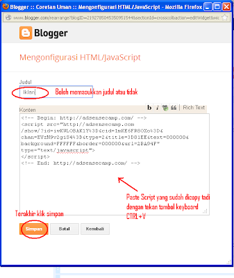 Cara Pasang Script iklan adsensecamp di blogspot/blogger